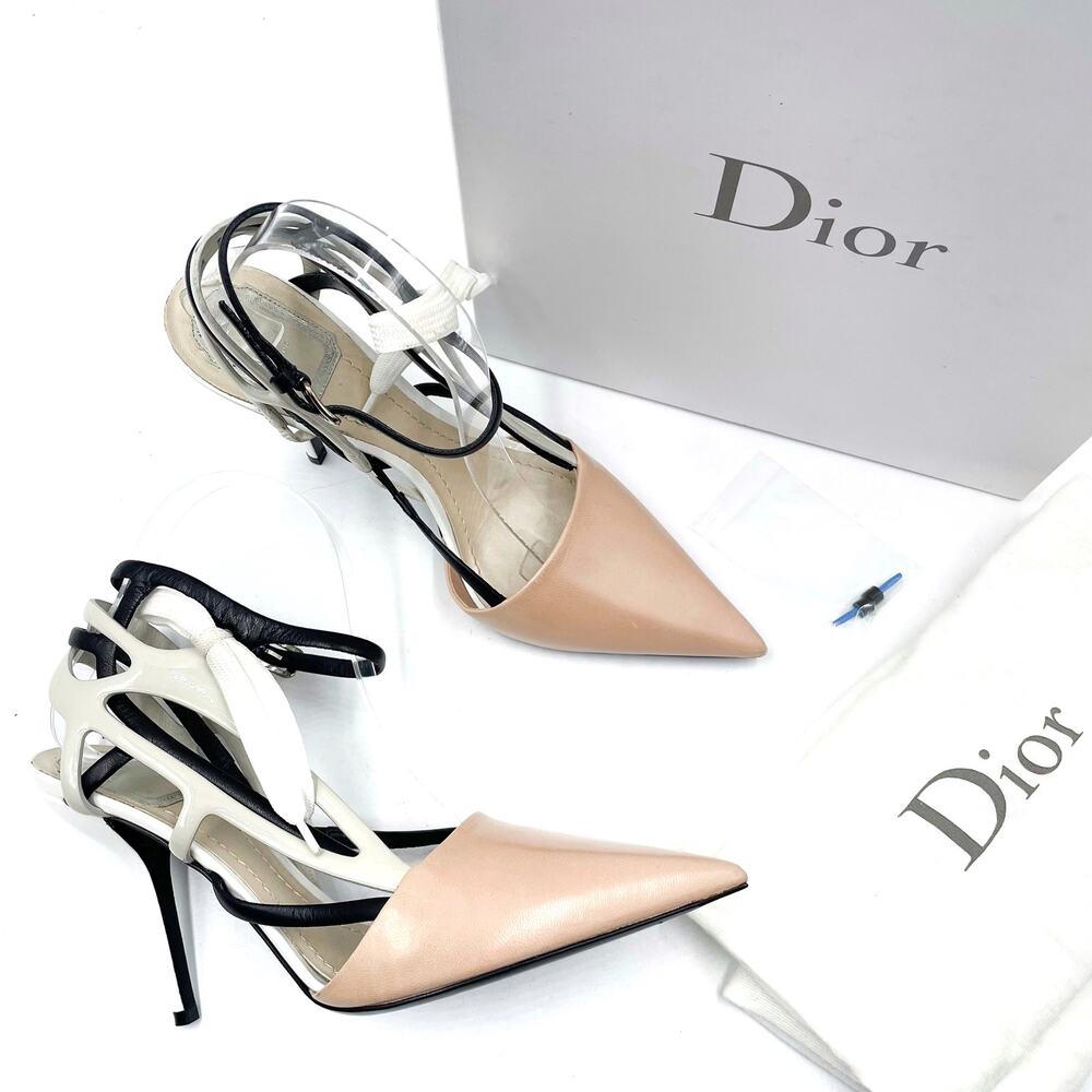 Dior Decli Defile Pumps Raf Simons Beige Leather Strappy Heels Pointed Sz 39 / 9